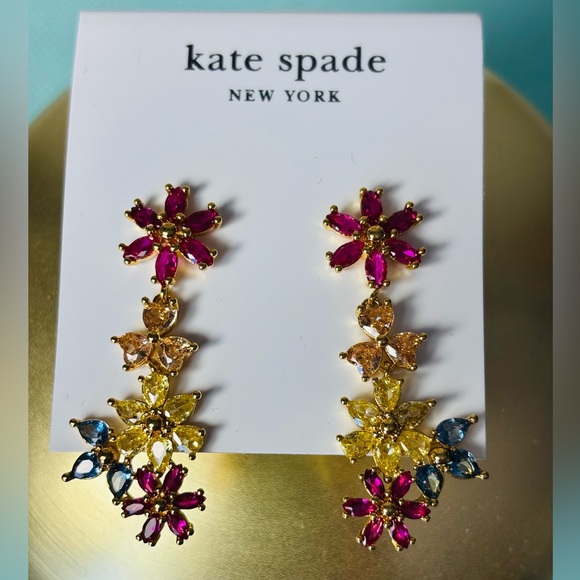 kate spade Jewelry - kate spade Pink, Yellow & Blue Floral Crystal 1.5” Drop Earrings. New.